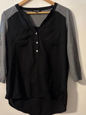 Express Black Body with Gray Raglan Sleeve Henley Top